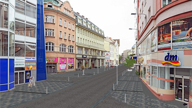 Tak by u letos mohla vypadat ulice 28. jna v centru Ostravy. Nov cesta i chodnky, na nich vzrostl javory.
