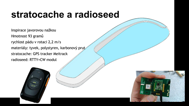 Nkres stratokee (semnka) a GPS trackeru, kter je uloen uvnit.