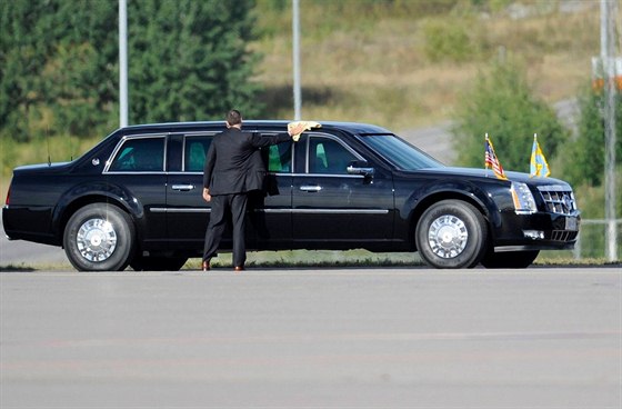 Cadillac amerického prezidenta při návštěvě Baracka Obamy ve Švédsku