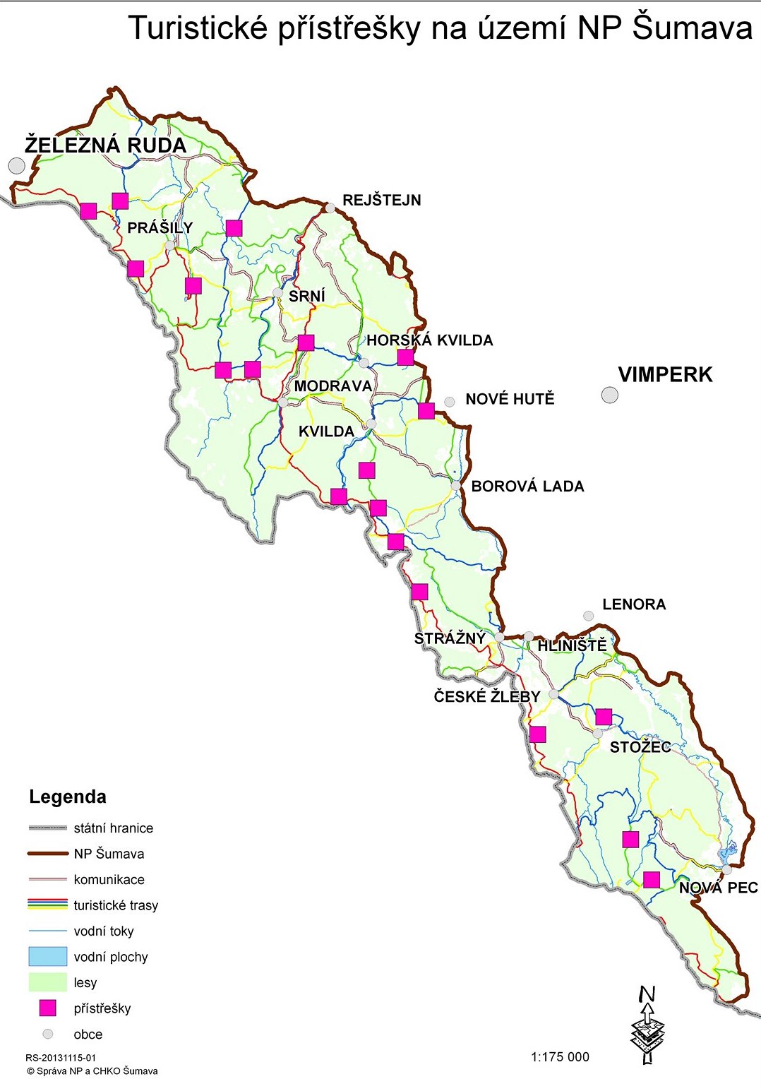 np šumava mapa Fotogalerie: Mapa turistických přístřešků v NP Šumava. np šumava mapa