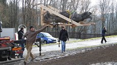 Stará plastika míí k jet starímu objektu hradu.