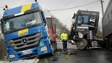 Srážka dvou kamionů ve Spáleném Poříčí zablokovala silnici na Blovice.