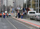 Rekonstrukce tramvajové trat a vozovky v Evropské ulici.