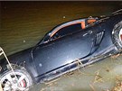 Hasii vytahují luxusní vz Porsche Cayman, který skonil v rybníku v enov u