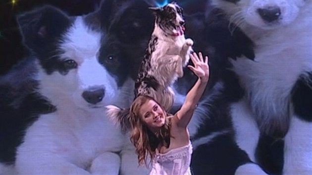Cvičitelka Alena Smolíková s její psí taneční parťák Jerry v show Česko Slovensko má talent (8. prosince 2013)