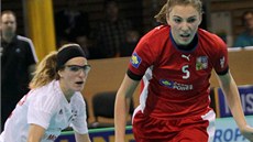 eské florbalistky v utkání mistrovství svta proti výcarsku.