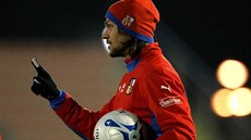 Tomá� Ujfalu�i na tréninku reprezentace p�ed kvalifika�ním utkání v San Marinu...