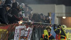 Fanouci Zbrojovky pi víkendovém zápase v Uherském Hraditi.