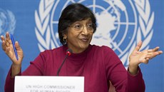 Vysoká komisaka OSN pro lidská práva Navanathem ("Navi") Pillayová na tiskové...