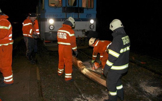 Dlníkovi ovládajícímu hydraulickou ruku vypadly klády do kolejit. Osobní...