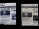 Srovnání osvtlení Cybook (vlevo) a Kindle Paperwhite (vpravo). Cybook záí...