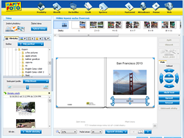 Program ukazuje nahoře jednotlivé stránky, vlevo obrázky (a případně i možnosti...