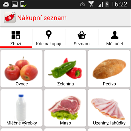 Aplikace Nkupn seznam