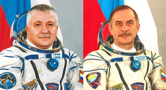 Rutí kosmonauti Pavel Vinogradov (vpravo) a Fjodor Jurichin.