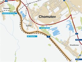 Mapa otevranho seku R7 u Chomutova.
