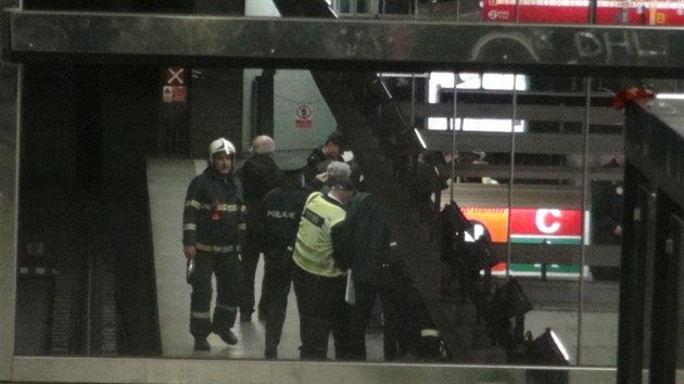 Pád třicetiletého muže do kolejiště zastavil v neděli metro C mezi stanicemi Pražského povstání a Florenc. (29. prosince 2013)