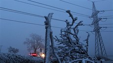 Námraza na elektrickém vedení u Tele (20. prosince 2013)