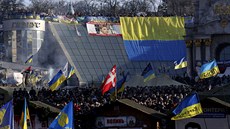 Proevroptí demonstranté na kyjevském námstí Nezávislosti (29. prosince 2013).