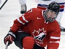 Kanadský hokejista Connor McDavid se raduje z gólu proti Spojeným státm