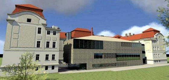 Moderní budova ve stedu obrázku je plánovaná univerzitní knihovna. Má