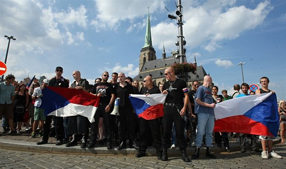 Na demonstraci v Plzni dlalo správné uchopení vlajky extremistm problémy....