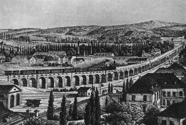 Negrelliho viadukt na grafice z roku 1854.