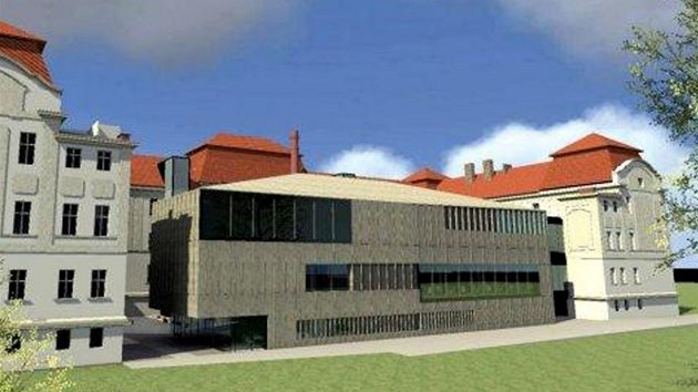 Moderní budova ve stedu obrázku je plánovaná univerzitní knihovna. Má