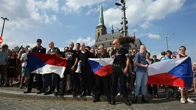 Na demonstraci v Plzni d�lalo správné uchopení vlajky extremist�m problémy....