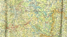 Německá špionážní mapa zachycuje čs. objekty opevnění v jižních Čechách ve...