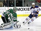 Brank Kari Lehtonen z Dallasu a tonk Edmontonu Ale Hemsk.