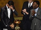 Cristiano Ronaldo (vlevo), který dorazil na vyhláení se svým synem,...