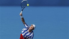 JASNÝ POSTUP. Tomá Berdych se na výhru v 2. kole Australian Open proti Francouzi De Schepperovi píli nenadel.