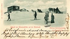 Pohlednice z poátk lyování v Krkonoích