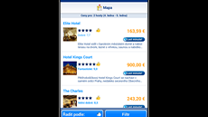 Booking.com pracuje s několika filtry a zobrazuje uživatelská hodnocení, podle...