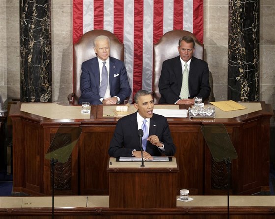 Obamov proslovu v Kapitolu naslouchal mimo jiné  viceprezident Joe Biden...