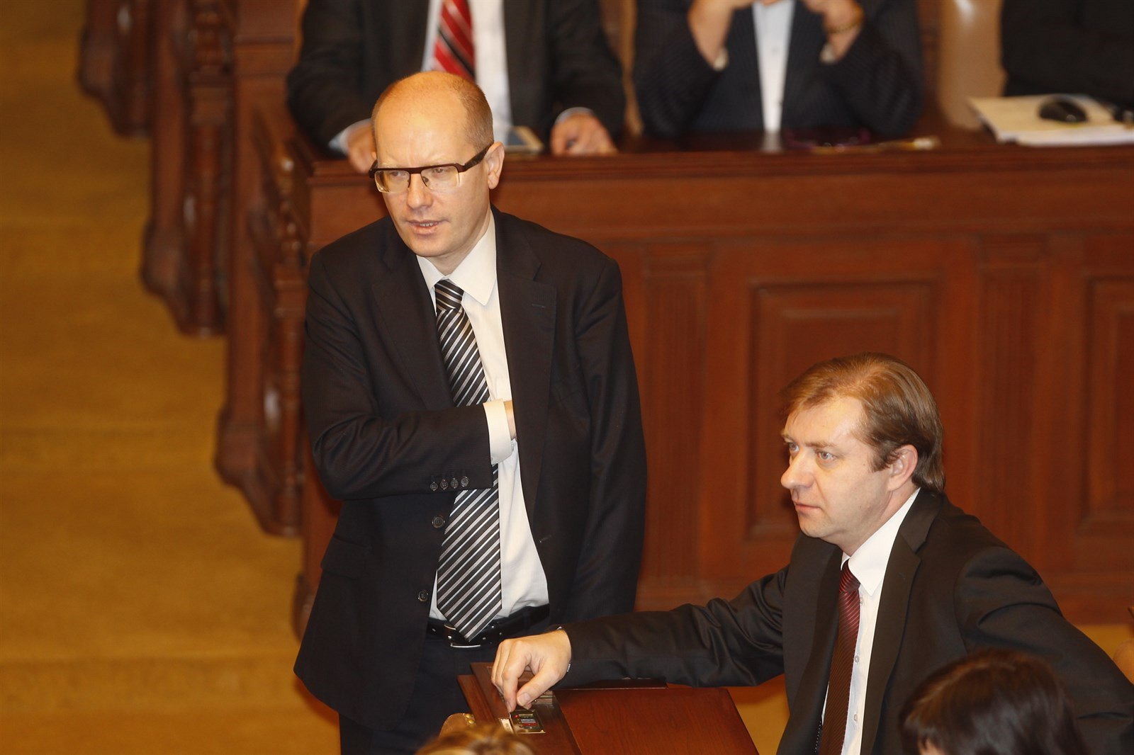 Premiér Bohuslav Sobotka a �éf klubu �SSD Roman Sklenák (22. ledne 2014).
