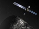 Ilustrace sondy Rosetta nad kometou urjumov-Gerasimenko