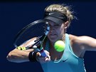 MAXIMÁLNÍ SNAHA. Eugenie Bouchardová v semifinále Australian Open. 