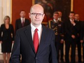 Premir Bohuslav Sobotka pi jmenovn ministr svho kabinetu na Praskm...