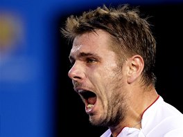 BOJOVNÝ VÝKIK. Stanislas Wawrinka ve finále Australian Open. 