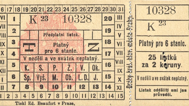 Bloková jízdenka, rok 1900