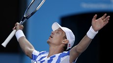 MAGICKÝ POCIT. Tomá Berdych slaví postup do semifinále Australian Open. 