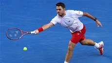 ERVENOBÍLÝ V MODRÉ. Stanislas Wawrinka v semifinále Australian Open.  