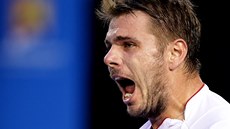 BOJOVNÝ VÝKIK. Stanislas Wawrinka ve finále Australian Open. 