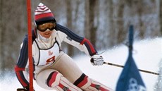 Hanni Wenzelová ve slalomu na olympijských hrách v Lake Placid 1980. 