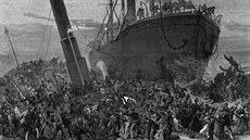 Dobová rytina lodní katastrofy plavidla Princess Alice