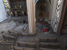 Poniený interiér kostela Panny Marie Míru v Homsu (1. února 2014)