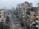 Rozbombardované ulice Homsu (1. února 2014)