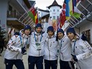 Slavnostní vítání v horské olympijské vesnici Mountain Village v Roza Chutor -