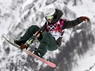 Snowboardistka árka Panochová na trati olympijského finále ve slopestylu. (9.